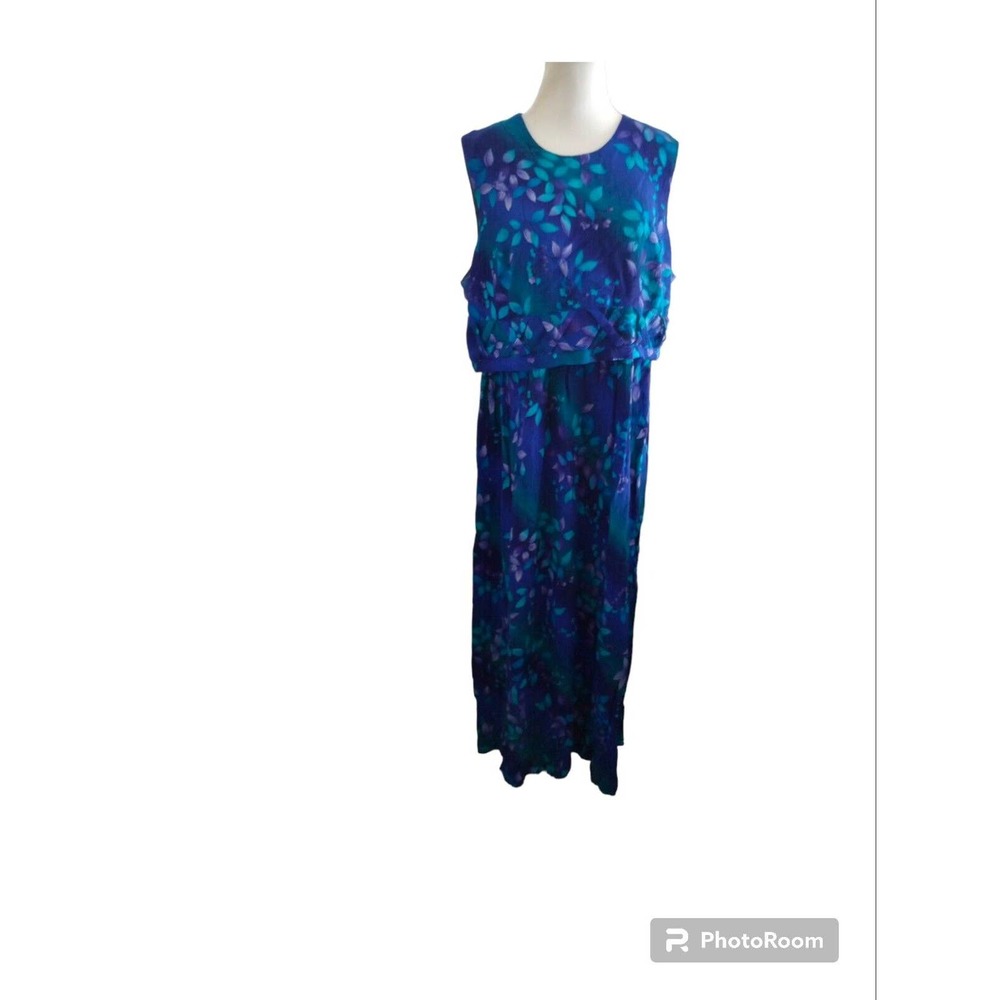 Maxi To Midi Sleeveless Worthington Dress Blue Sz 16 Purple Zipper Faux Crop Y2K
